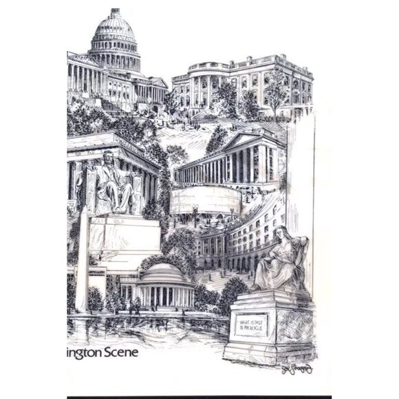 Washington Scene Framed Etching - Picture 6 of 6